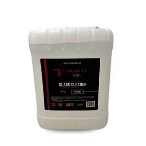 White container of Trinity Global glass cleaner on a white background